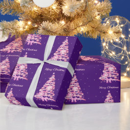 Moderne roze kerstboom cadeaupapier
