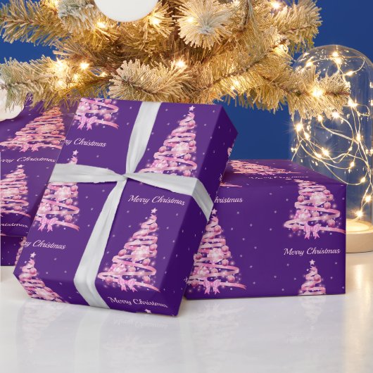Moderne roze kerstboom cadeaupapier (Feestdagen)