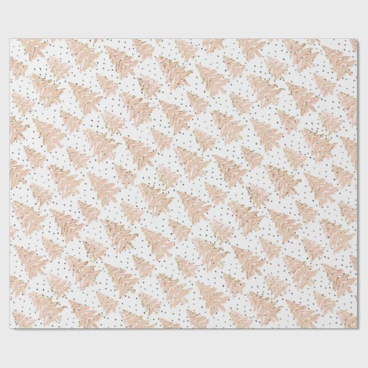 Moderne roze kerstboom en gouden glitter-patroon cadeaupapier (Vlak)
