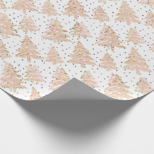 Moderne roze kerstboom en gouden glitter-patroon cadeaupapier