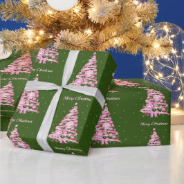 Moderne Roze Kerstboom Groen Cadeaupapier