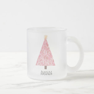 Moderne roze kerstboom matglas koffiemok