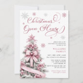 Moderne Roze Kerstboom Open House Party Kaart (Voorkant)