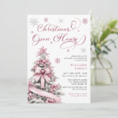 Moderne Roze Kerstboom Open House Party Kaart (Staand voorkant)