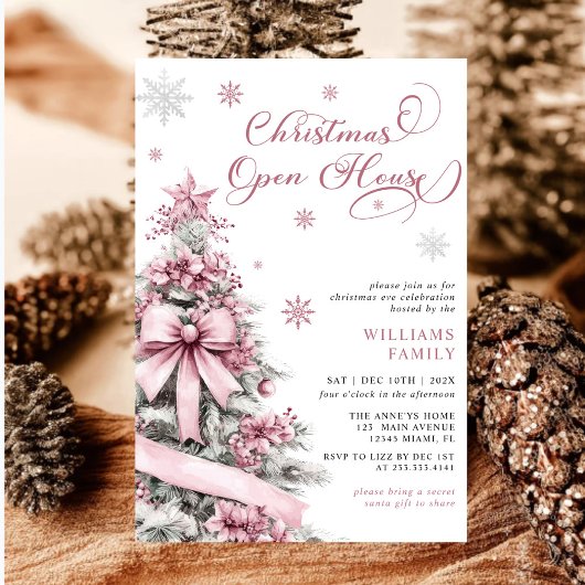 Moderne Roze Kerstboom Open House Party Kaart