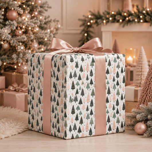 Moderne Roze Kerstboom Patroon Cadeaupapier