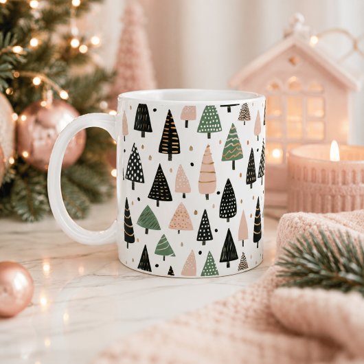 Moderne Roze Kerstboom Patroon Mok