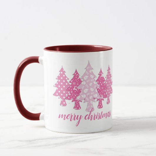 Moderne Roze Kerstboom Patroon Naam Koffie Mok (Links)