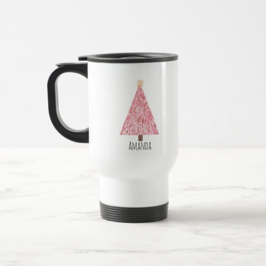Moderne roze kerstboom reisbeker (Links)