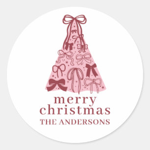 Moderne Roze Kerstboom Ronde Sticker