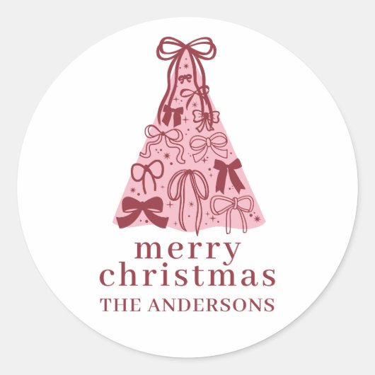 Moderne Roze Kerstboom Ronde Sticker (Voorkant)