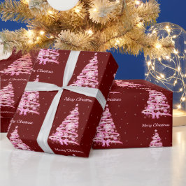 Moderne Roze Kerstboom Rood Cadeaupapier
