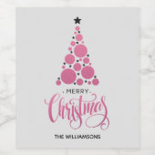 Moderne Roze Kerstboom Vakantie Wijn Etiket (Enkel label)