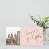 Moderne Roze Kerstkaart met Confetti Foto Kaart (Staand voorkant)