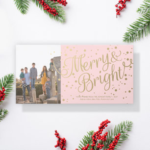 Moderne Roze Kerstkaart met Confetti Foto Kaart