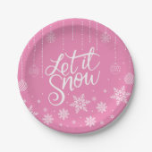 Moderne roze kerstsnowflakes papieren bordje (Voorkant)
