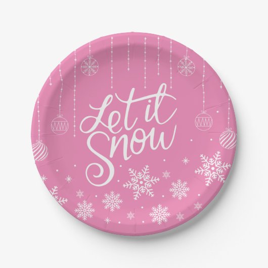 Moderne roze kerstsnowflakes papieren bordje (Voorkant)