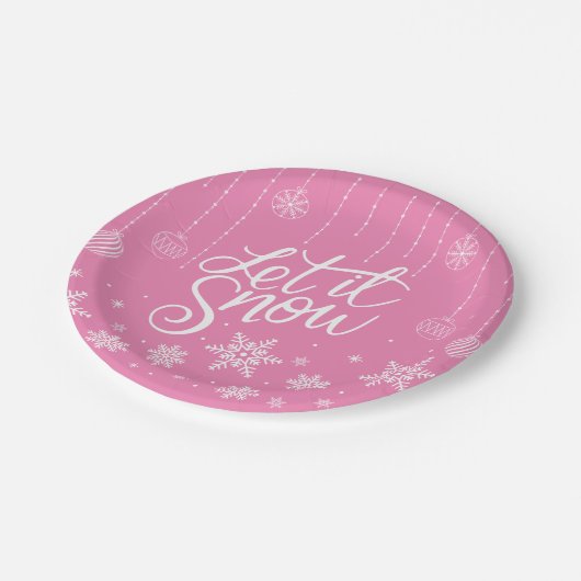 Moderne roze kerstsnowflakes papieren bordje (Gekanteld)