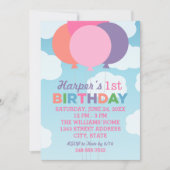 Moderne roze kleurrijke ballonnen eerste verjaarda kaart (Voorkant)