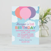 Moderne roze kleurrijke ballonnen eerste verjaarda kaart (Staand voorkant)