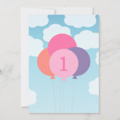 Moderne roze kleurrijke ballonnen eerste verjaarda kaart (Achterkant)