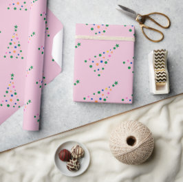 Moderne roze kleurrijke kerstboom cadeaupapier