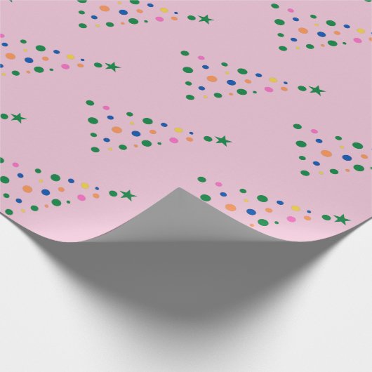 Moderne roze kleurrijke kerstboom cadeaupapier (Hoek)