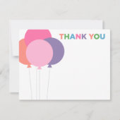 Moderne roze kleurrijke verjaardagsfeestballonnen bedankkaart (Voorkant)
