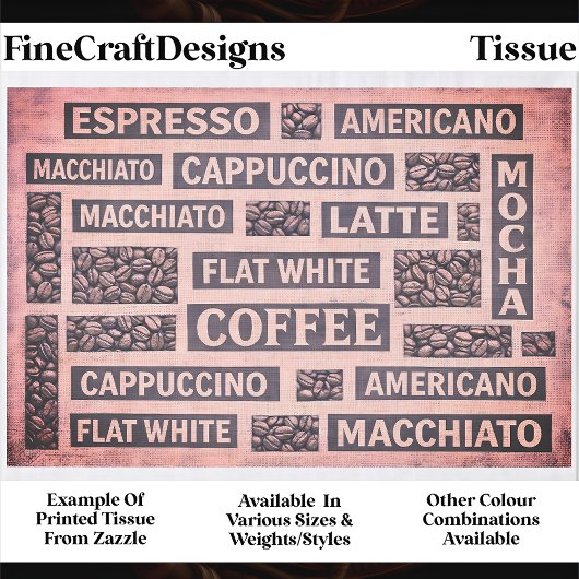 Moderne Roze Koffie Cafe Typografie FC9 Découpage Tissuepapier