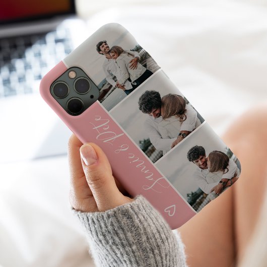 Moderne roze koppels namen 3 foto's collage raster Case-Mate iPhone case