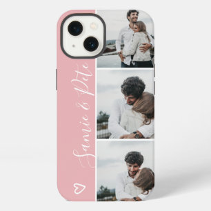 Moderne roze koppels namen 3 foto's collage raster iPhone 13 hoesje