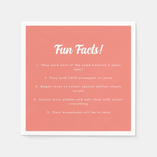 Moderne Roze Koraal Bruiloft Leuke Feiten Servet (Voorkant)