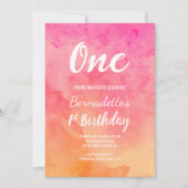 Moderne roze koraal waterverf ombre first Birthday Kaart (Voorkant)