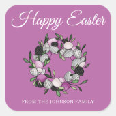 Moderne roze krans Gelukkig Pasen Vierkante Sticker (Voorkant)