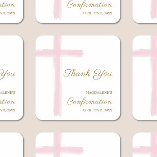 Moderne Roze Kruis Dank U Bevestiging Vierkante Sticker