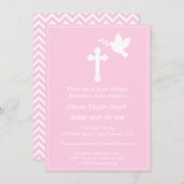 Moderne Roze Kruis en Dove Doop Uitnodigingen (Voorkant / Achterkant)