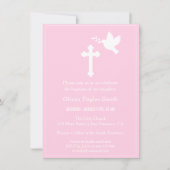 Moderne Roze Kruis en Dove Doop Uitnodigingen (Voorkant)