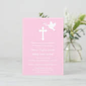 Moderne Roze Kruis en Duif Doop Uitnodigingen (Staand voorkant)