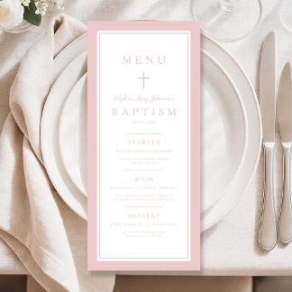 Moderne Roze Kruis Meisje Doop Menu