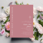 Moderne Roze Kruis Meisje Eerste Communie Kaart