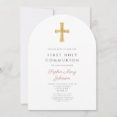 Moderne Roze Kruis Meisje Heilige Communie Boog Kaart (Voorkant)