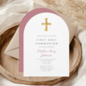 Moderne Roze Kruis Meisje Heilige Communie Boog Kaart