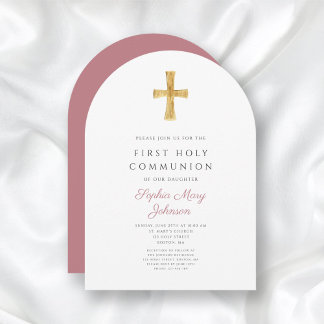 Moderne Roze Kruis Meisje Heilige Communie Boog Kaart