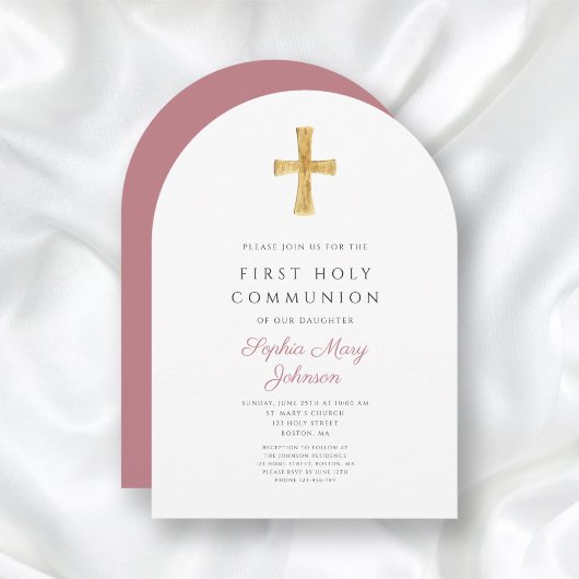 Moderne Roze Kruis Meisje Heilige Communie Boog Kaart
