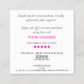 Moderne roze kunstborstel Bedankt voor uw bestelli Vierkante Visitekaartje (Achterkant)