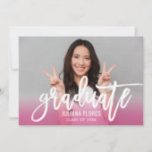 Moderne Roze Kwast Lettertype Afstudeer Foto Feest Kaart (Voorkant)