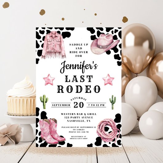 Moderne Roze Laatste Rodeo Bachelorette Kaart
