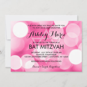 Moderne roze lampjes tegen Mitzvah Kaart