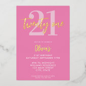 Moderne roze legant 21ste verjaardag folie uitnodiging (Voorkant)