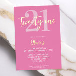 Moderne roze legant 21ste verjaardag folie uitnodiging<br><div class="desc">Een eenvoudige moderne 21ste verjaardagsuitnodiging met elegante kalligrafie script-typografie en minimalistisch design in roze en witte kleur.</div>